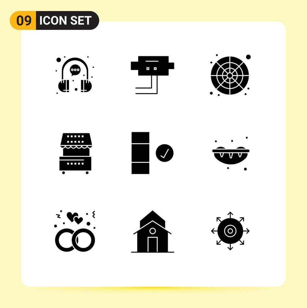 Universal Icon Symbols Group of 9 Modern Solid Glyphs of meal food catalog drinks sample Editable Vector Design Elements