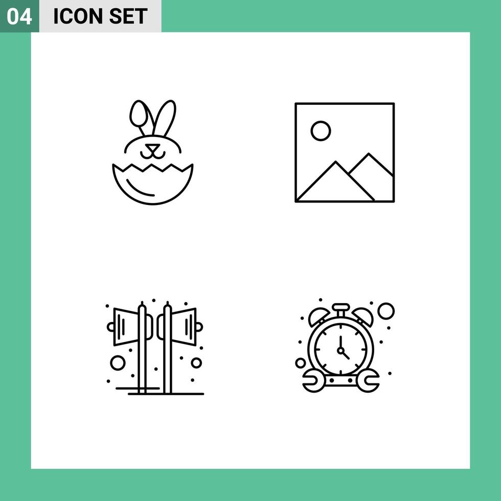 4 Universal Line Signs Symbols of egg sound twitter loudspeaker stop Editable Vector Design Elements