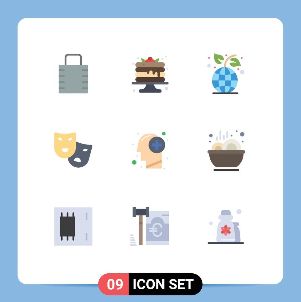Stock Vector Icon Pack of 9 Line Signs and Symbols for healthy mardi gras earth day theater masks Editable Vector Design Elements