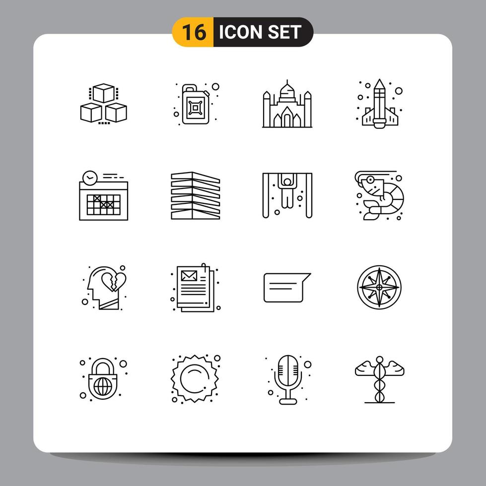 16 User Interface Outline Pack of modern Signs and Symbols of design rocket bangladesh learning education Editable Vector Design Elements