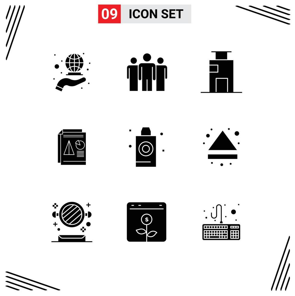 grupo universal de símbolos de icono de 9 glifos sólidos modernos de elementos de diseño vectorial editables de oficina de presentación de apartamento de pastel de negocios vector