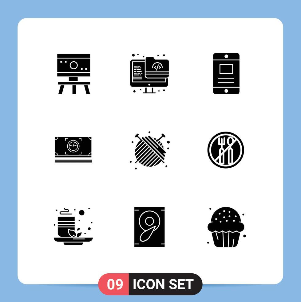 Pictogram Set of 9 Simple Solid Glyphs of dressmaker dollar mobile cash money Editable Vector Design Elements