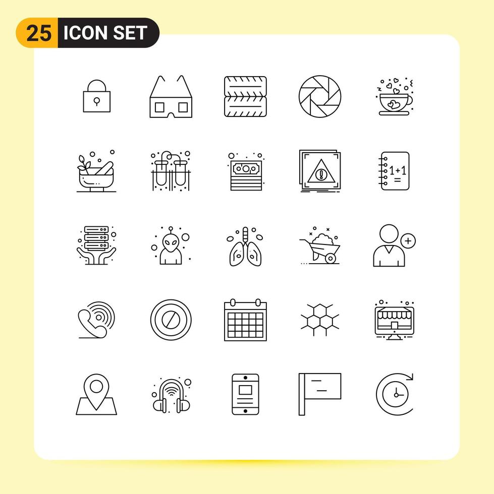 25 Universal Lines Set for Web and Mobile Applications mortar tea aperture love coffee Editable Vector Design Elements