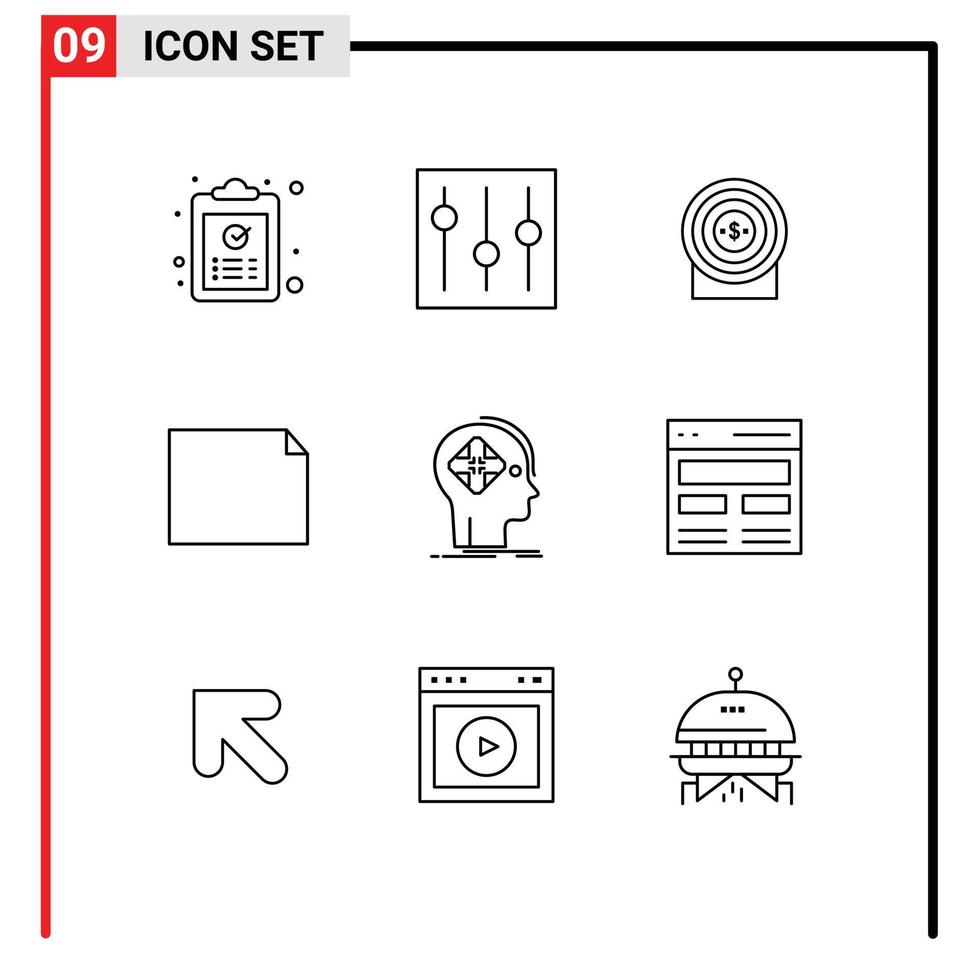 Mobile Interface Outline Set of 9 Pictograms of advanced file setting document achievement Editable Vector Design Elements