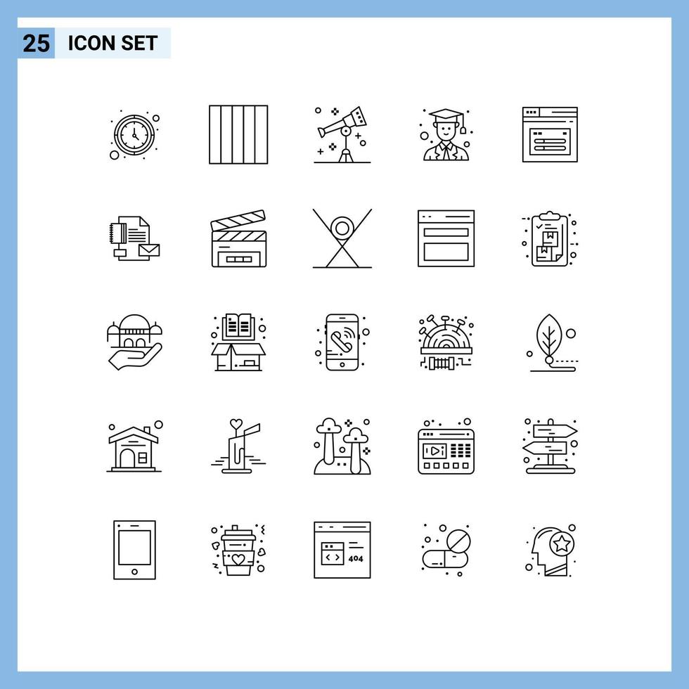 Set of 25 Modern UI Icons Symbols Signs for branding web space page male Editable Vector Design Elements