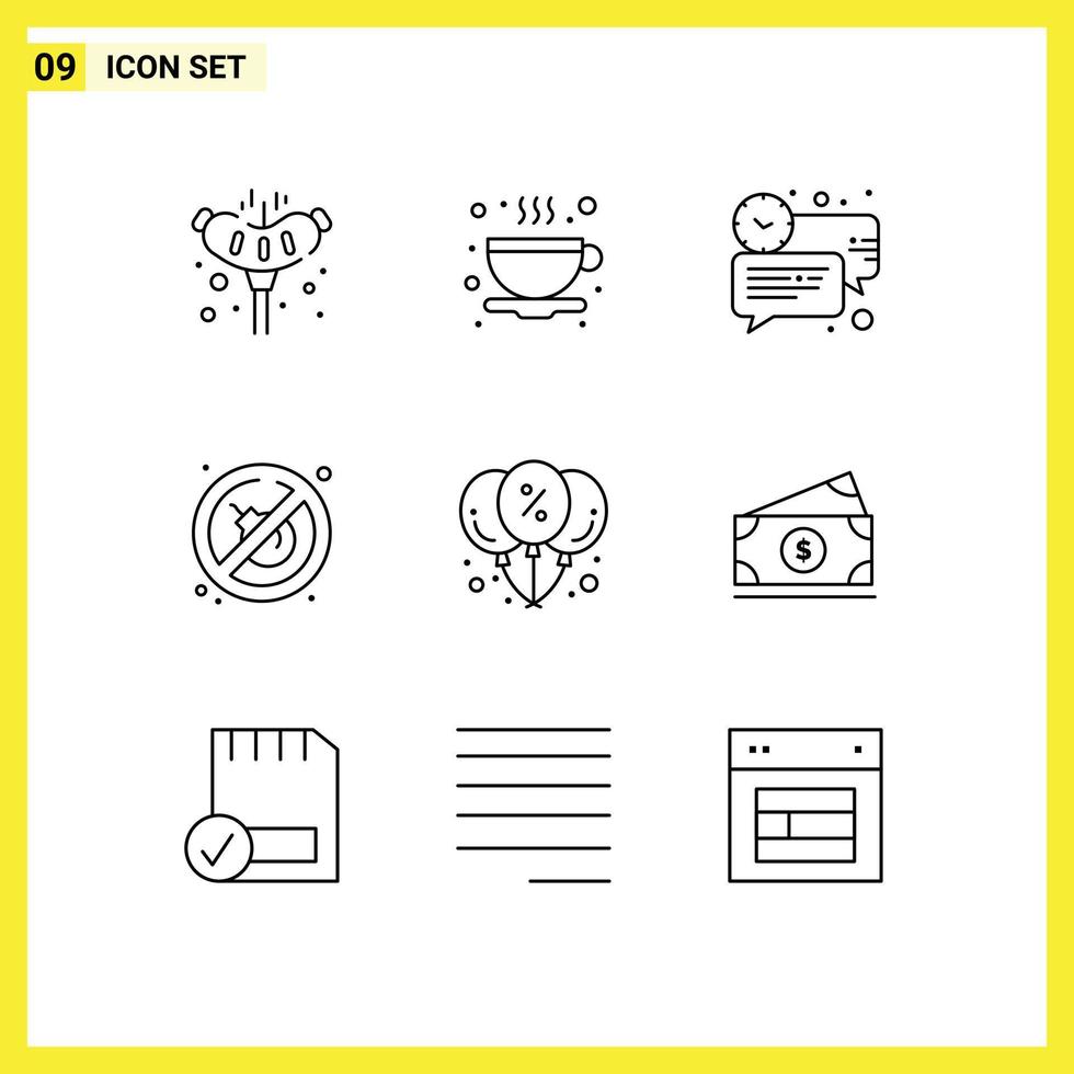 Set of 9 Vector Outlines on Grid for offer balloon chat place fire Editable Vector Design Elements