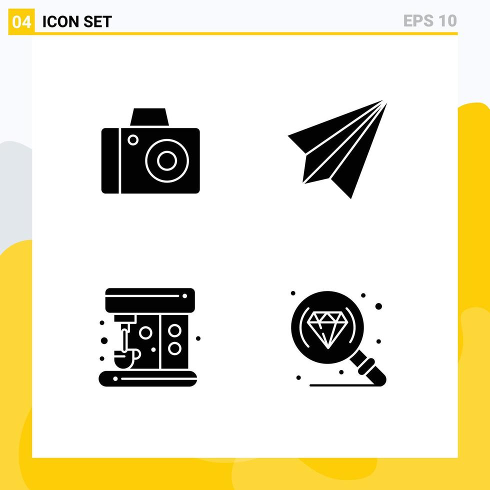 Pack of Modern Solid Glyphs Signs and Symbols for Web Print Media such as camera machine communication receive diamond Editable Vector Design Elements