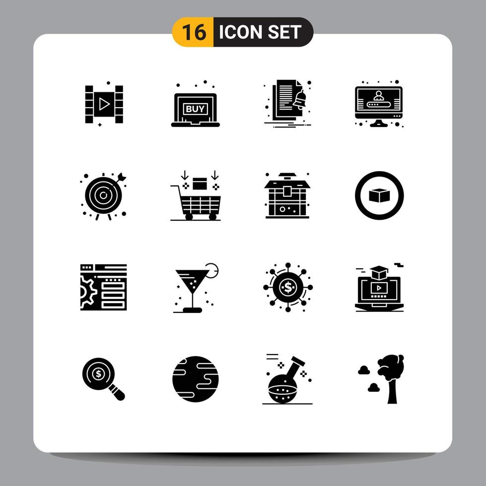 16 Thematic Vector Solid Glyphs and Editable Symbols of business goal goal file arrow profile Editable Vector Design Elements