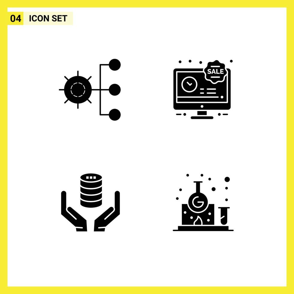 paquete de 4 glifos sólidos creativos de la gestión de la base de datos de la empresa elementos de diseño vectorial editables seguros por tiempo limitado vector