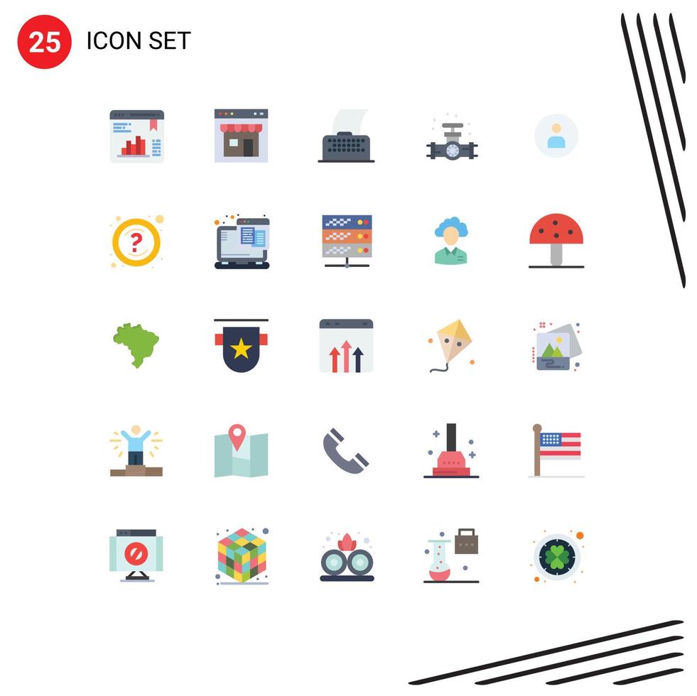 Pack of 25 Modern Flat Colors Signs and Symbols for Web Print Media such as man plumber shop mechanical typewriter Editable Vector Design Elements