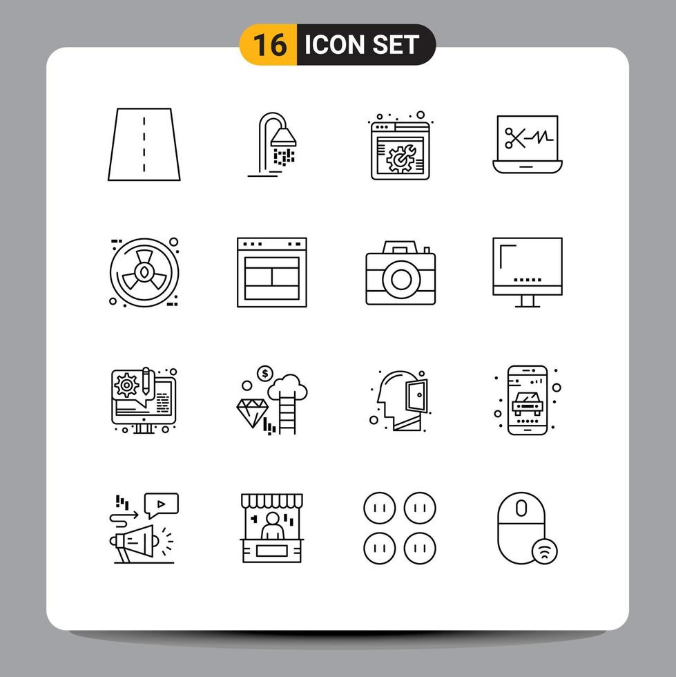 Set of 16 Modern UI Icons Symbols Signs for ecology digital audio editor shower audio editing software webpage Editable Vector Design Elements