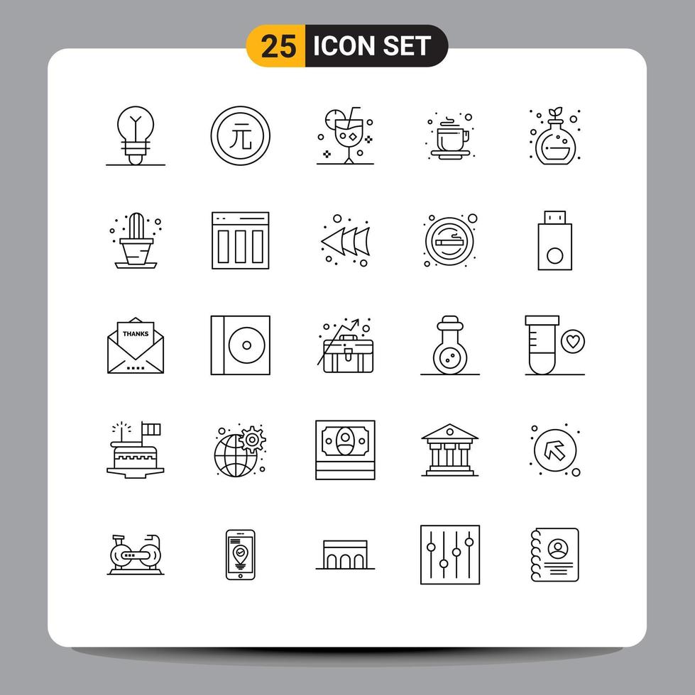 Modern Set of 25 Lines and symbols such as tea place hot value cup glass Editable Vector Design Elements
