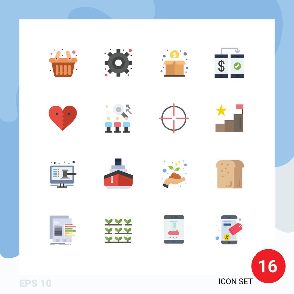 Modern Set of 16 Flat Colors Pictograph of like heart funding wallet mobile Editable Pack of Creative Vector Design Elements