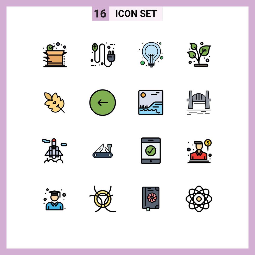 Set of 16 Modern UI Icons Symbols Signs for plant leaf plug grow seo Editable Creative Vector Design Elements
