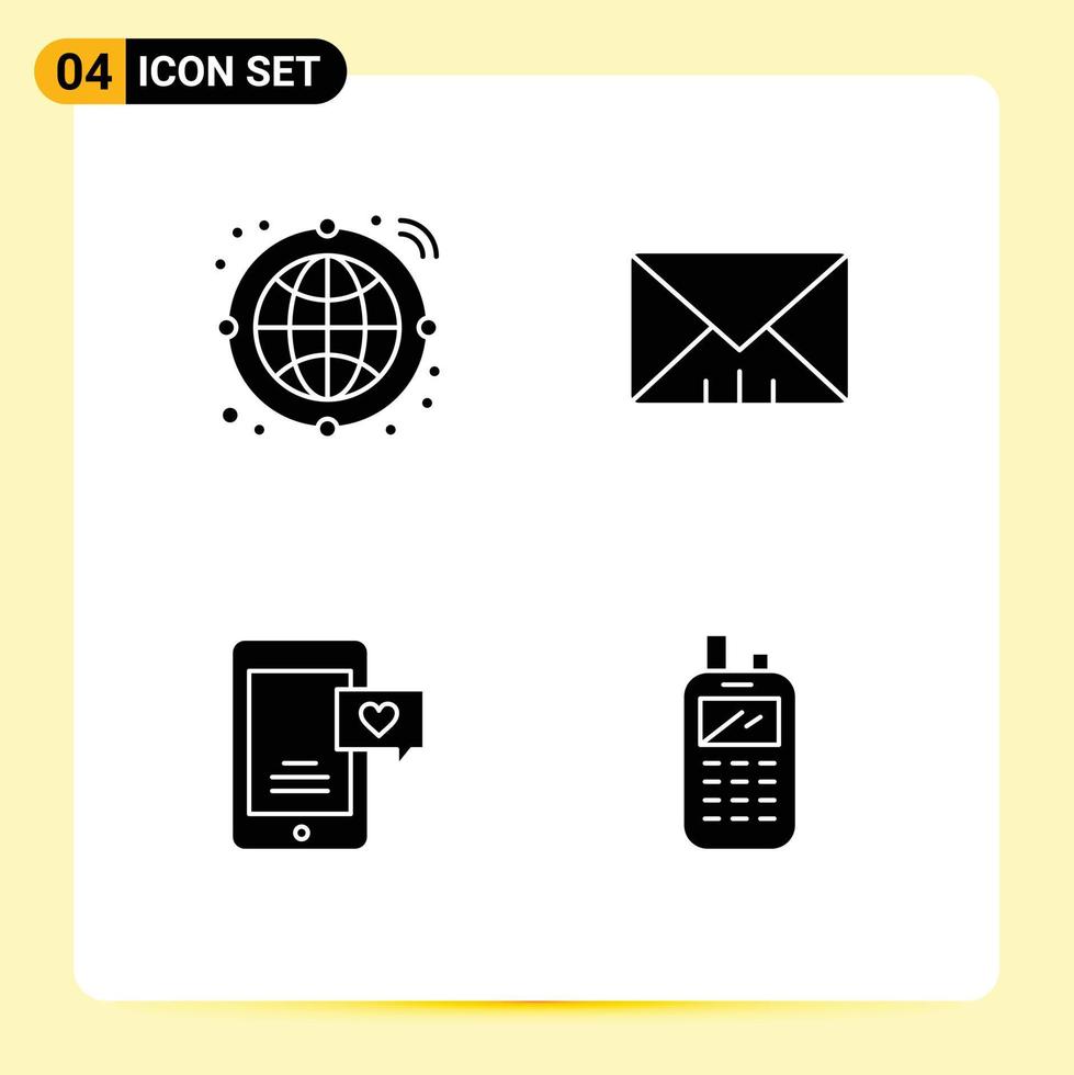 Universal Solid Glyphs Set for Web and Mobile Applications globe love chat interface mobile radio Editable Vector Design Elements