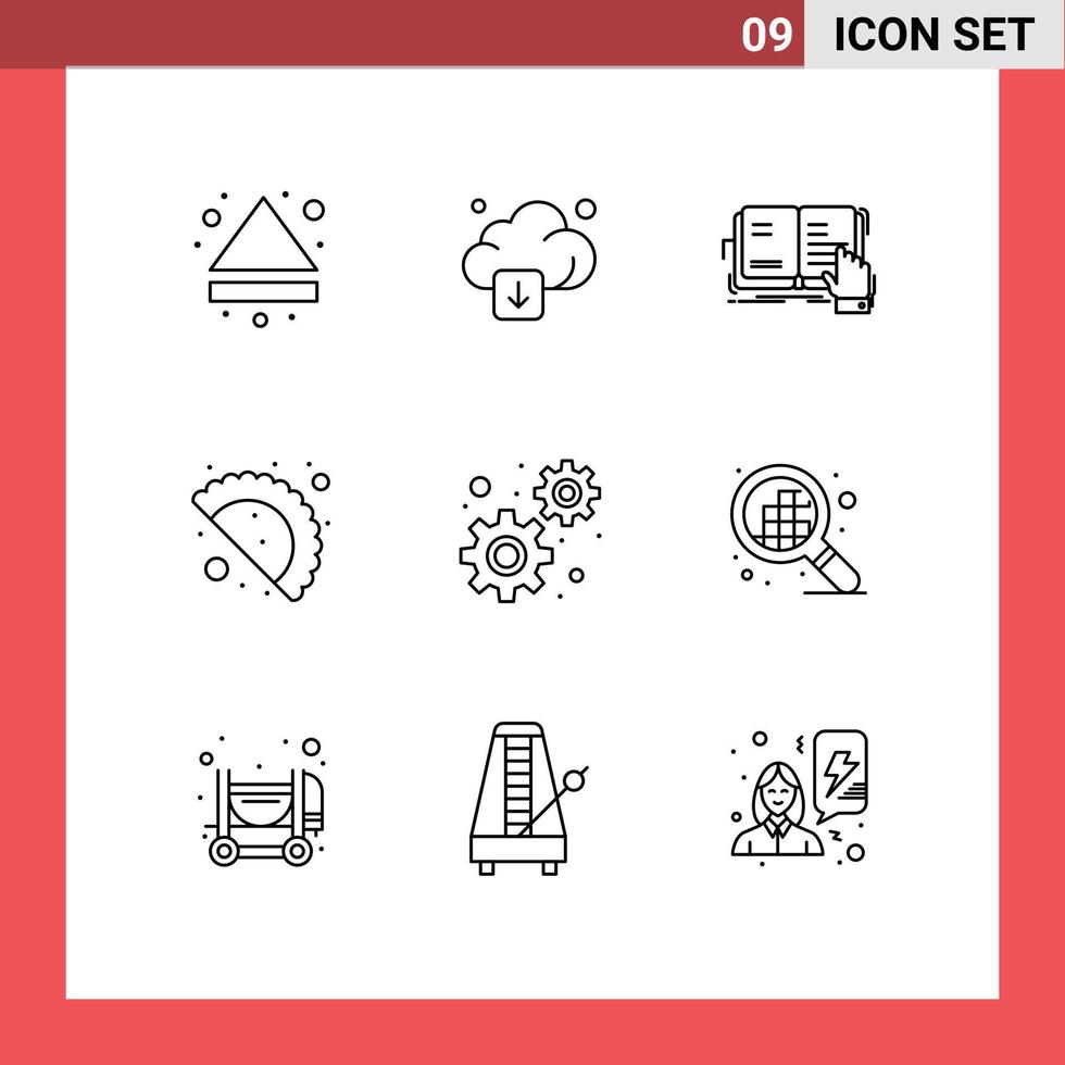 conjunto de pictogramas de 9 esquemas simples de engranajes celebración día libro gujjia lectura elementos de diseño vectorial editables vector