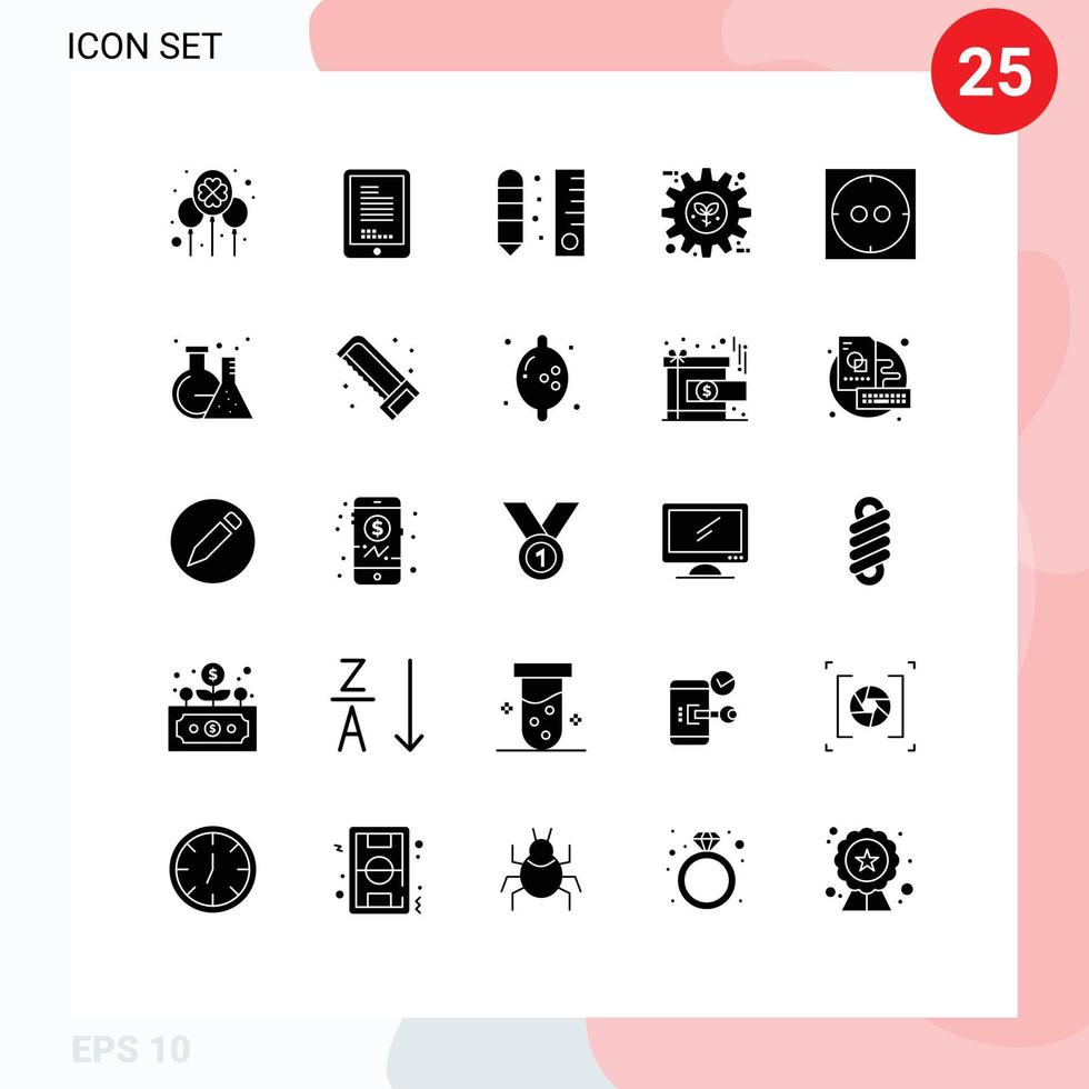 25 Solid Glyph concept for Websites Mobile and Apps preference energy cell eco ruler Editable Vector Design Elements