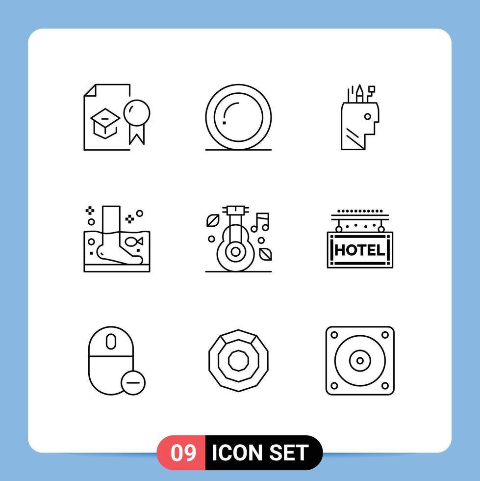 Outline Pack of 9 Universal Symbols of wellness spa giving relaxation school Editable Vector Design Elements