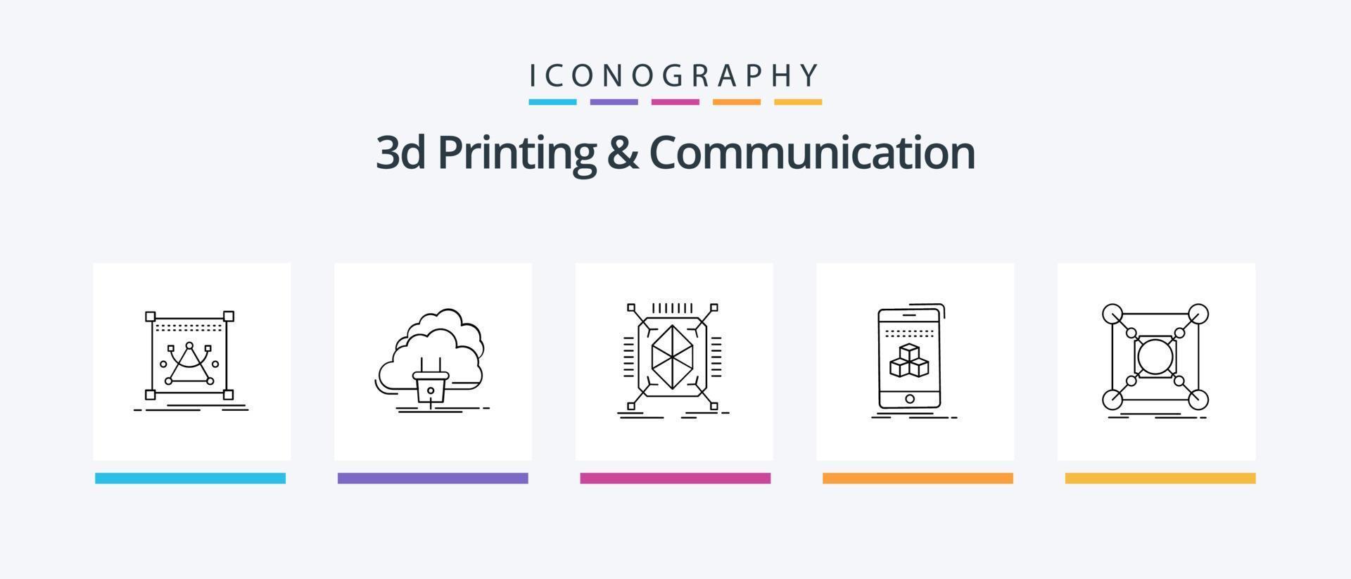 Paquete de iconos de la línea 5 de impresión y comunicación en 3d, incluida la fabricación. digital. objeto. cable. conexión. diseño de iconos creativos vector