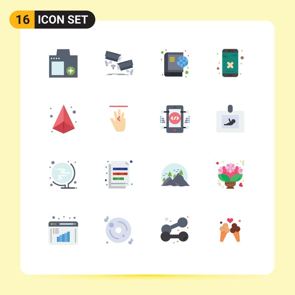 Editable Vector Line Pack of 16 Simple Flat Colors of app cross surveillance close internet Editable Pack of Creative Vector Design Elements