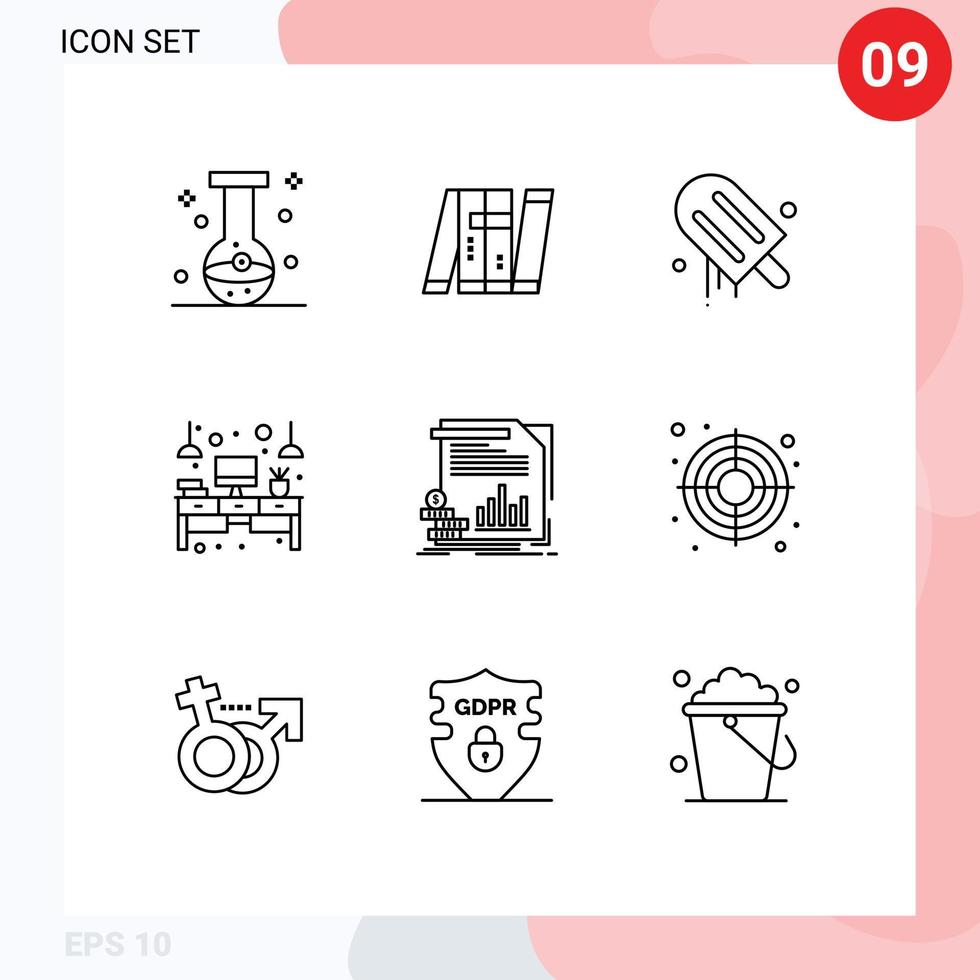 Pack of 9 creative Outlines of table desk intelligent computer american Editable Vector Design Elements