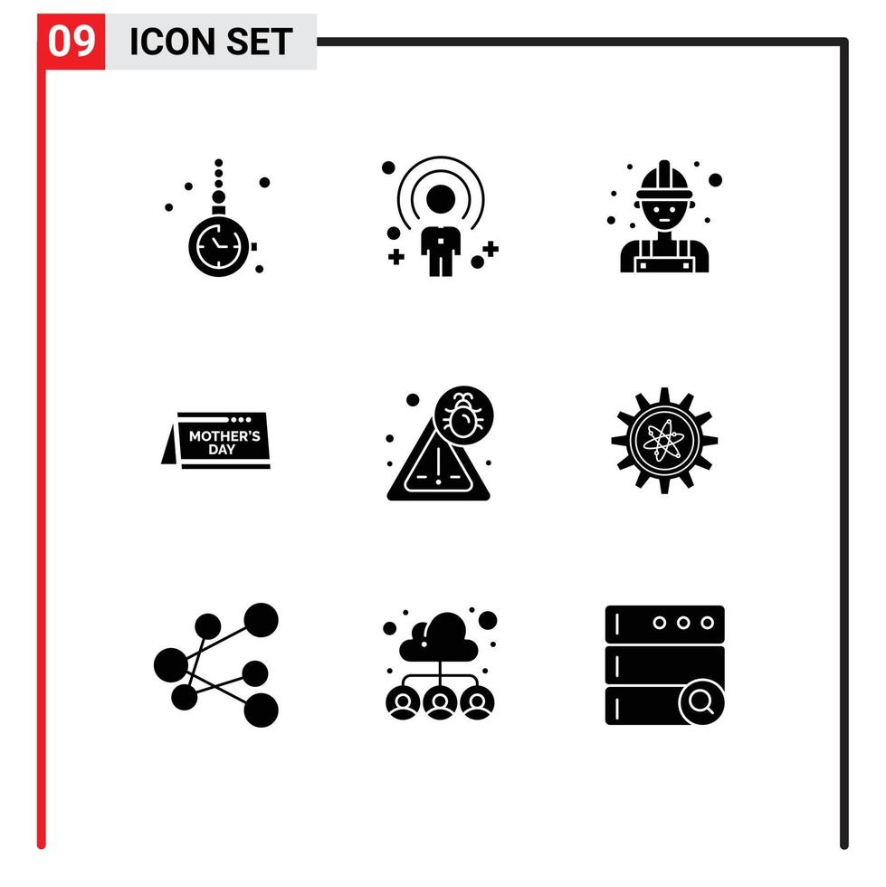 Pack of 9 Modern Solid Glyphs Signs and Symbols for Web Print Media such as time day person calendar man Editable Vector Design Elements