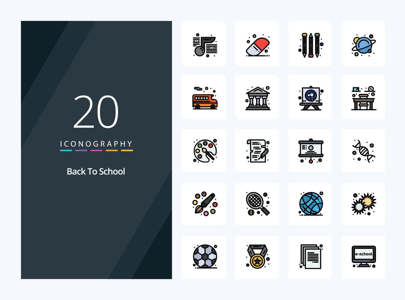 20 Back To School line Filled icon for presentation vector