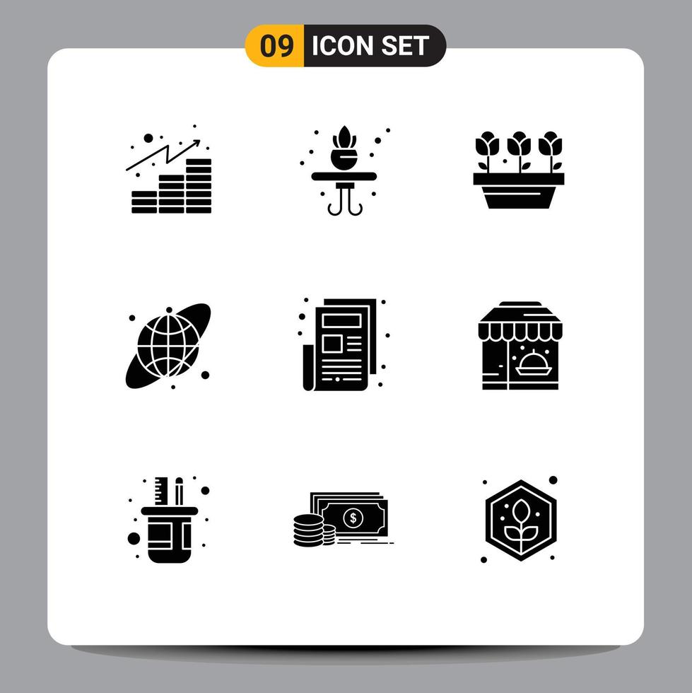 9 Universal Solid Glyphs Set for Web and Mobile Applications city news paper growth news circular grid Editable Vector Design Elements
