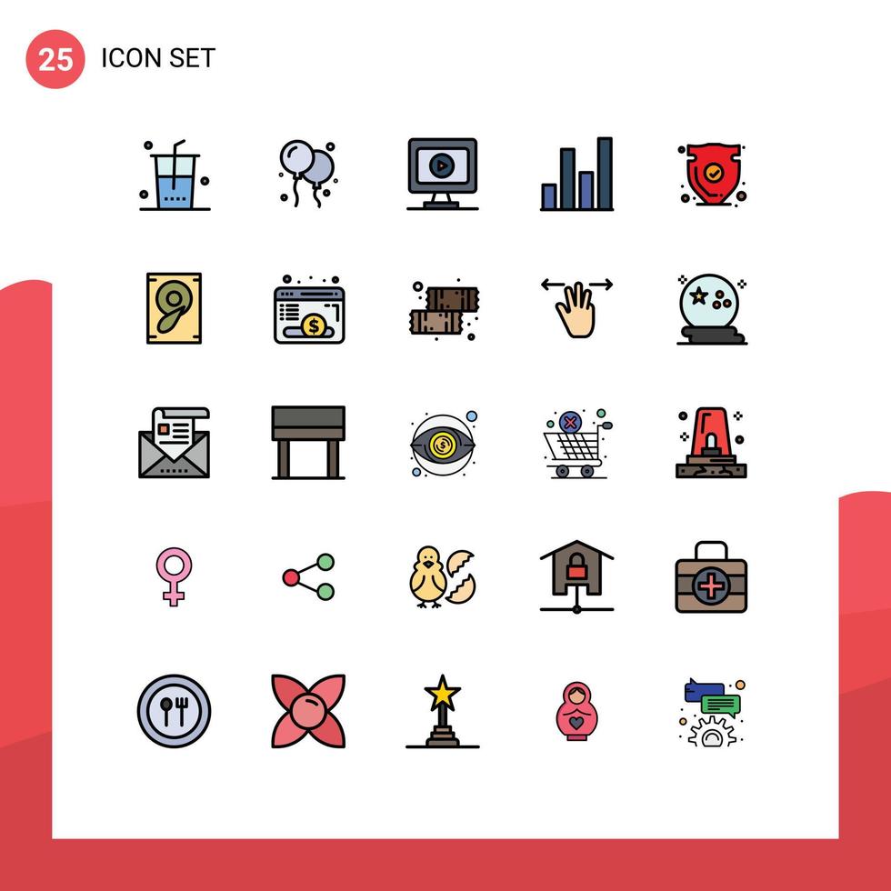 conjunto de 25 iconos de interfaz de usuario modernos signos de símbolos para verificar proteger elementos de diseño de vector editables de gráfico de escudo de video