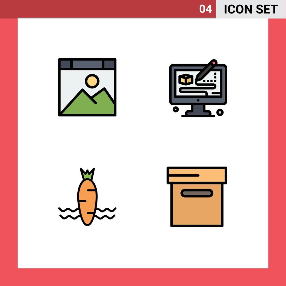 4 colores planos de línea de relleno de vector temático y símbolos editables de elementos de diseño de vector editable de primavera de modelado de sitio web de alimentos de aplicación