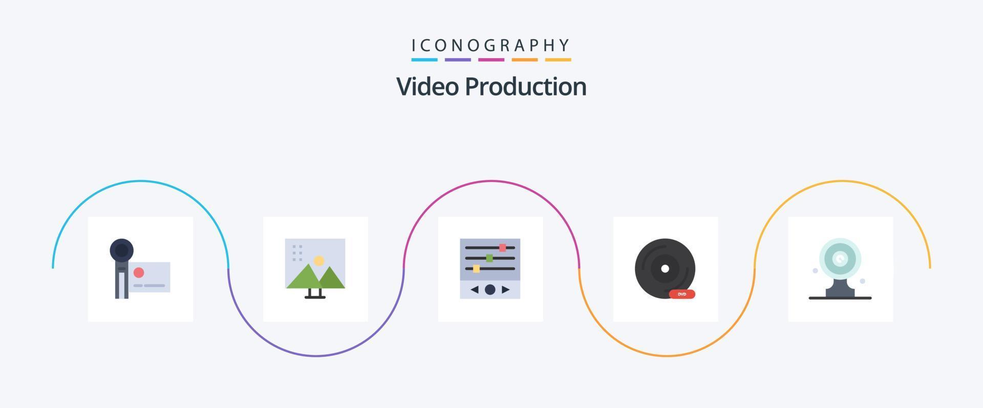 Video Production Flat 5 Icon Pack Including dvd. cd. photo editing. sound frequency vector