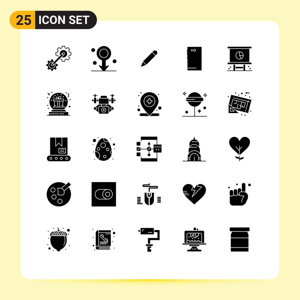 User Interface Pack of 25 Basic Solid Glyphs of business camera pencil android phone Editable Vector Design Elements