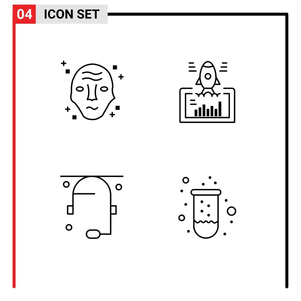 Mobile Interface Line Set of 4 Pictograms of alien web space project conversation Editable Vector Design Elements