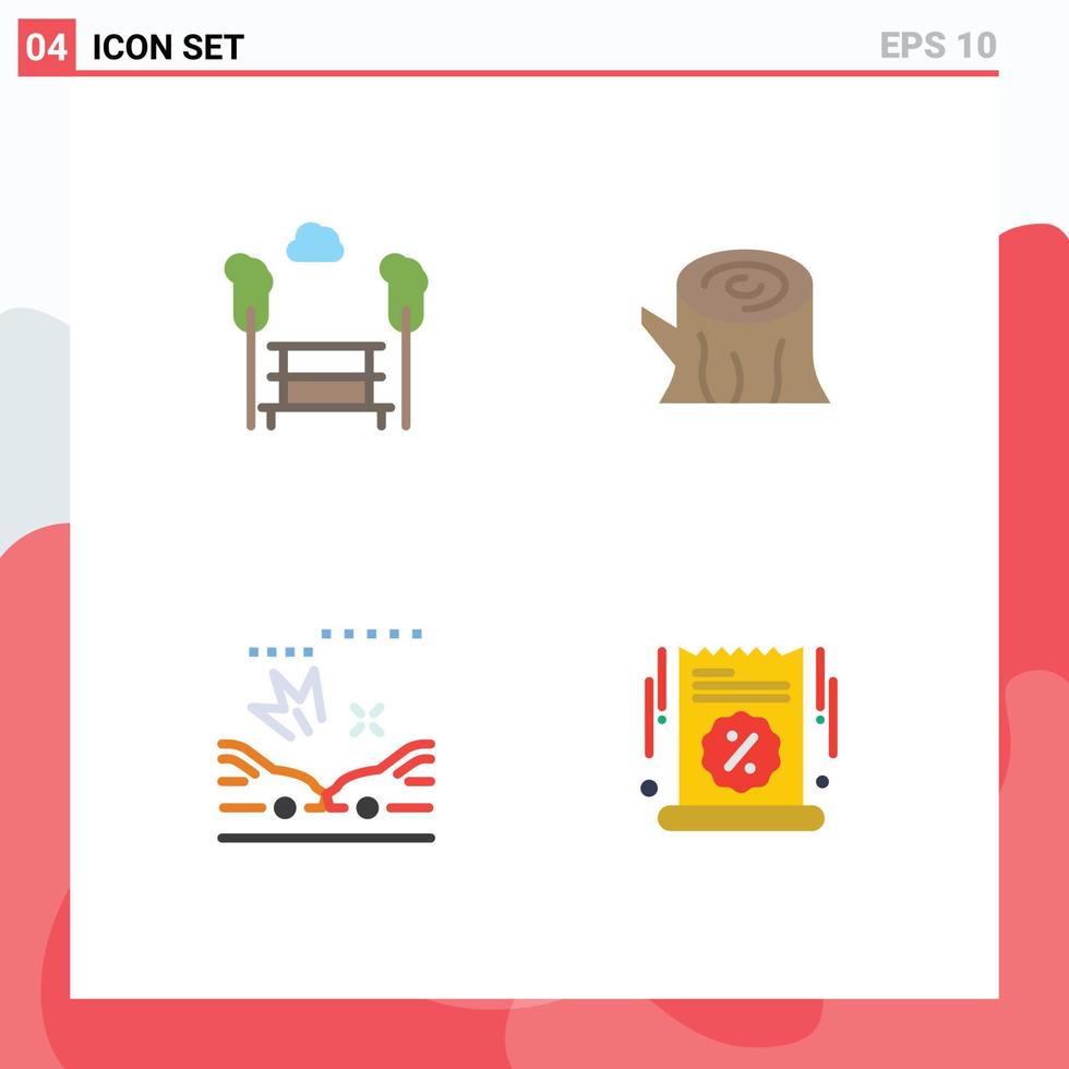 Pack of 4 creative Flat Icons of park crash trees wooden big sale Editable Vector Design Elements