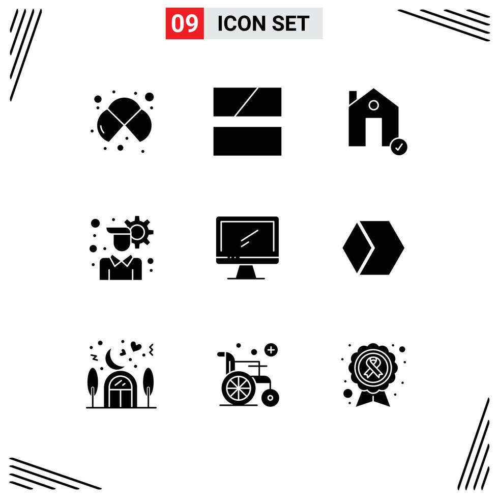 Editable Vector Line Pack of 9 Simple Solid Glyphs of computer configuration layout account estate Editable Vector Design Elements