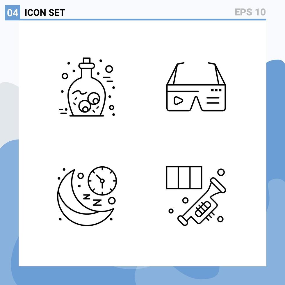 4 User Interface Line Pack of modern Signs and Symbols of eye clock zombie digital moon Editable Vector Design Elements