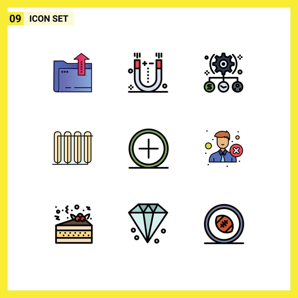Set of 9 Commercial Filledline Flat Colors pack for heating hot task heater user Editable Vector Design Elements