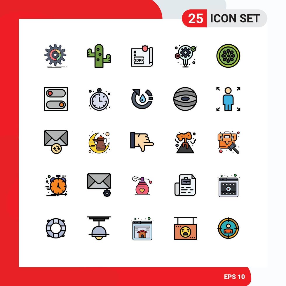 25 Universal Filled line Flat Color Signs Symbols of process gear plant idea page Editable Vector Design Elements