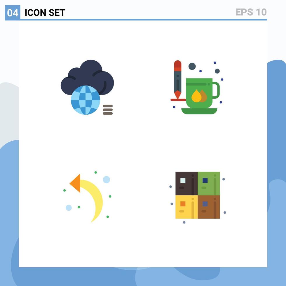 4 Thematic Vector Flat Icons and Editable Symbols of cloud print storage cup back Editable Vector Design Elements