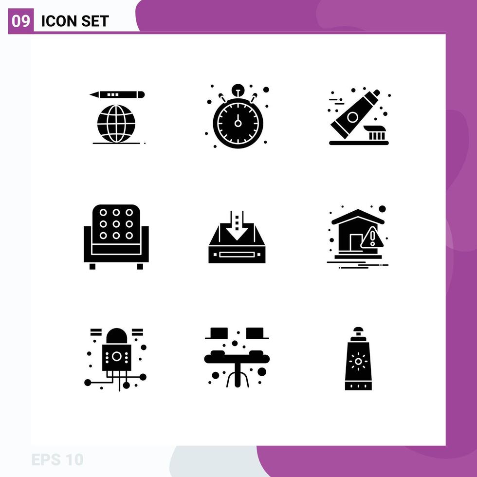 Set of 9 Modern UI Icons Symbols Signs for cabinet inbox toothbrush sofa interior Editable Vector Design Elements