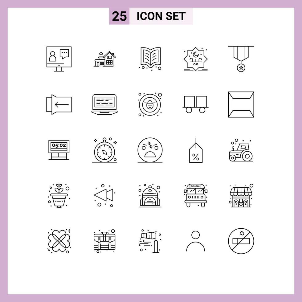 Editable Vector Line Pack of 25 Simple Lines of badge typography appartment eid reading Editable Vector Design Elements
