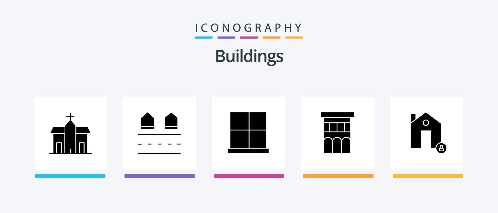 Buildings Glyph 5 Icon Pack Including house. architecture. real. home door. gate. Creative Icons Design vector