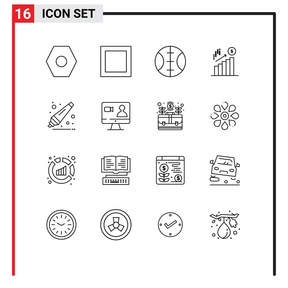 Modern Set of 16 Outlines Pictograph of computer search finance job education Editable Vector Design Elements