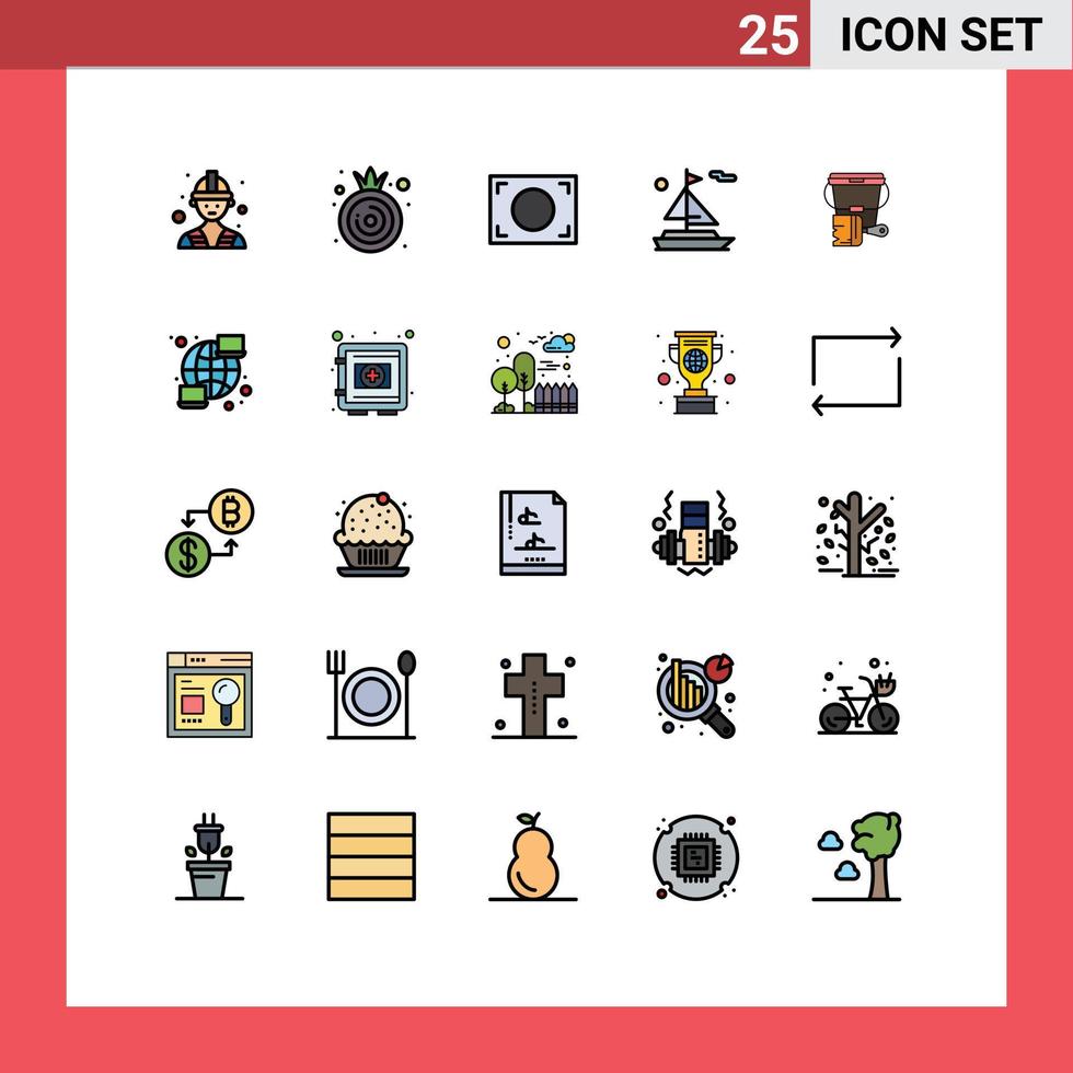 Set of 25 Commercial Filled line Flat Colors pack for computer brush photo color paint Editable Vector Design Elements