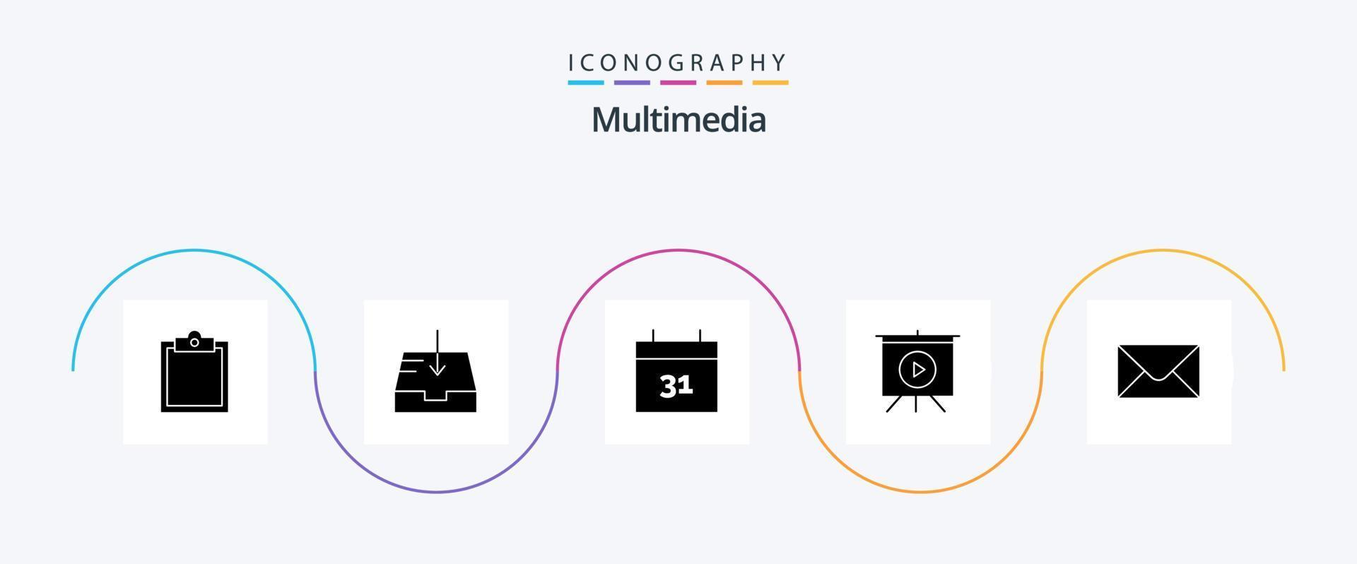 Multimedia Glyph 5 Icon Pack Including . event. mail vector