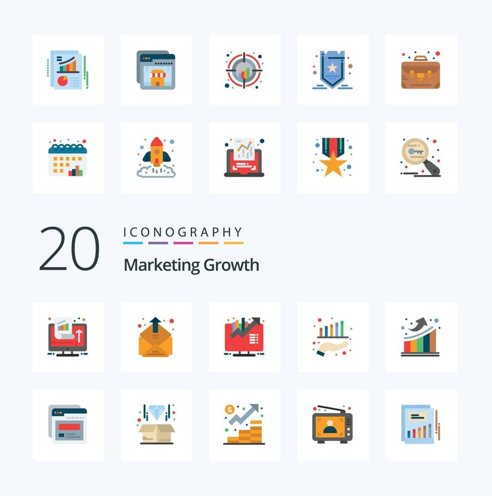 20 Marketing Growth Flat Color icon Pack like graph growth mailing finance growth vector