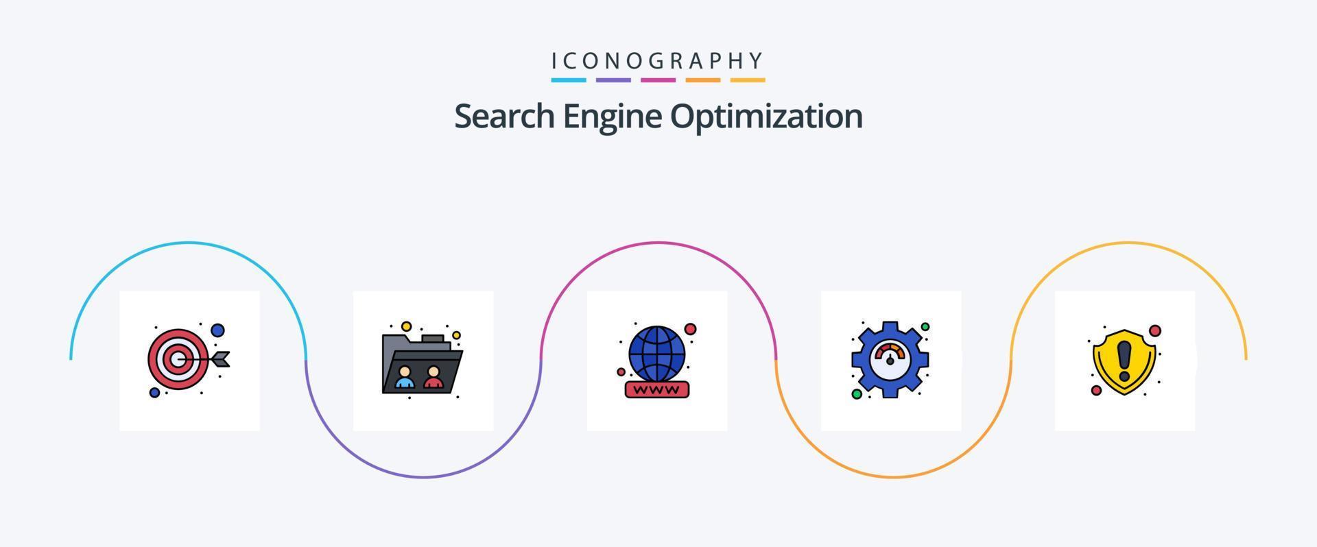Seo Line Filled Flat 5 Icon Pack Including security. gear. domain. settings. productivity vector