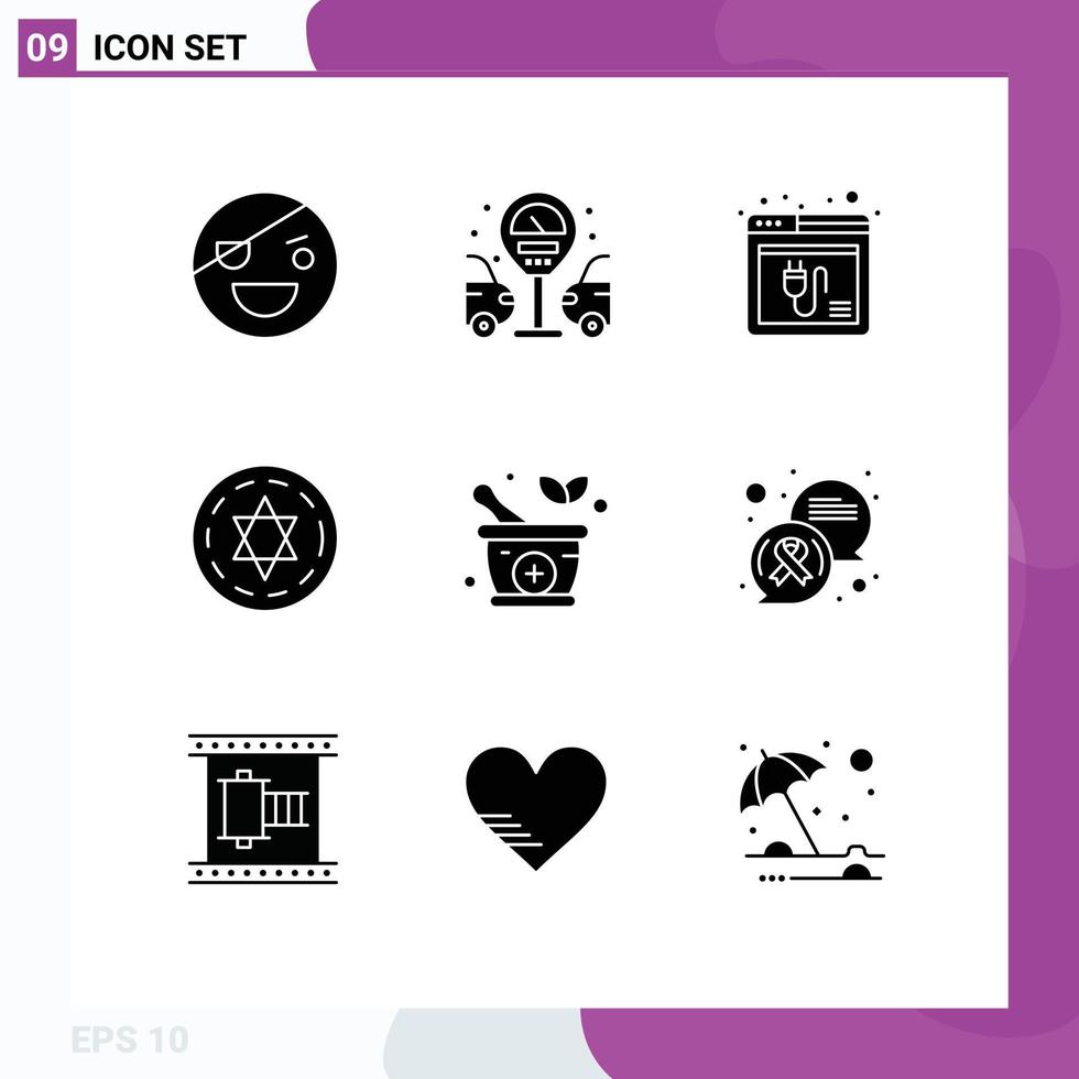 Set of 9 Modern UI Icons Symbols Signs for medicine magic browser halloween website Editable Vector Design Elements