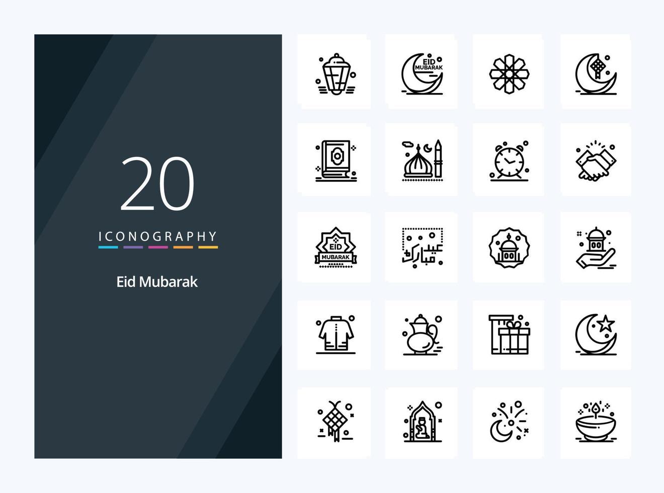 20 Eid Mubarak Outline icon for presentation vector