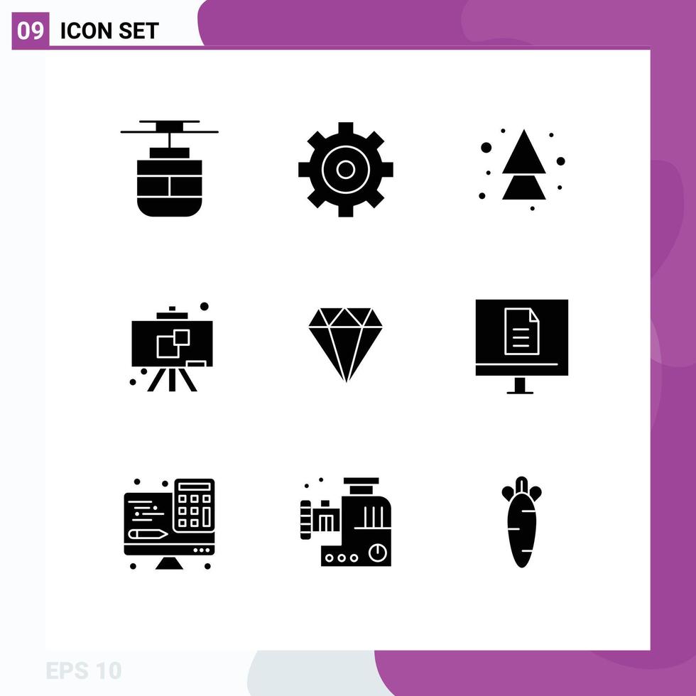 Pack of 9 creative Solid Glyphs of gam jewel arrows diamond education Editable Vector Design Elements